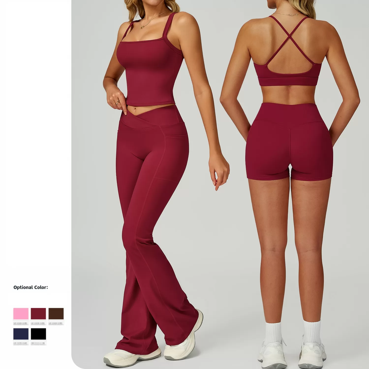 Conjunto de 5 piezas de ropa deportiva para mujer, sujetador deportivo, chaleco, pantalones cortos, leggings de yoga, FGBTZ2030