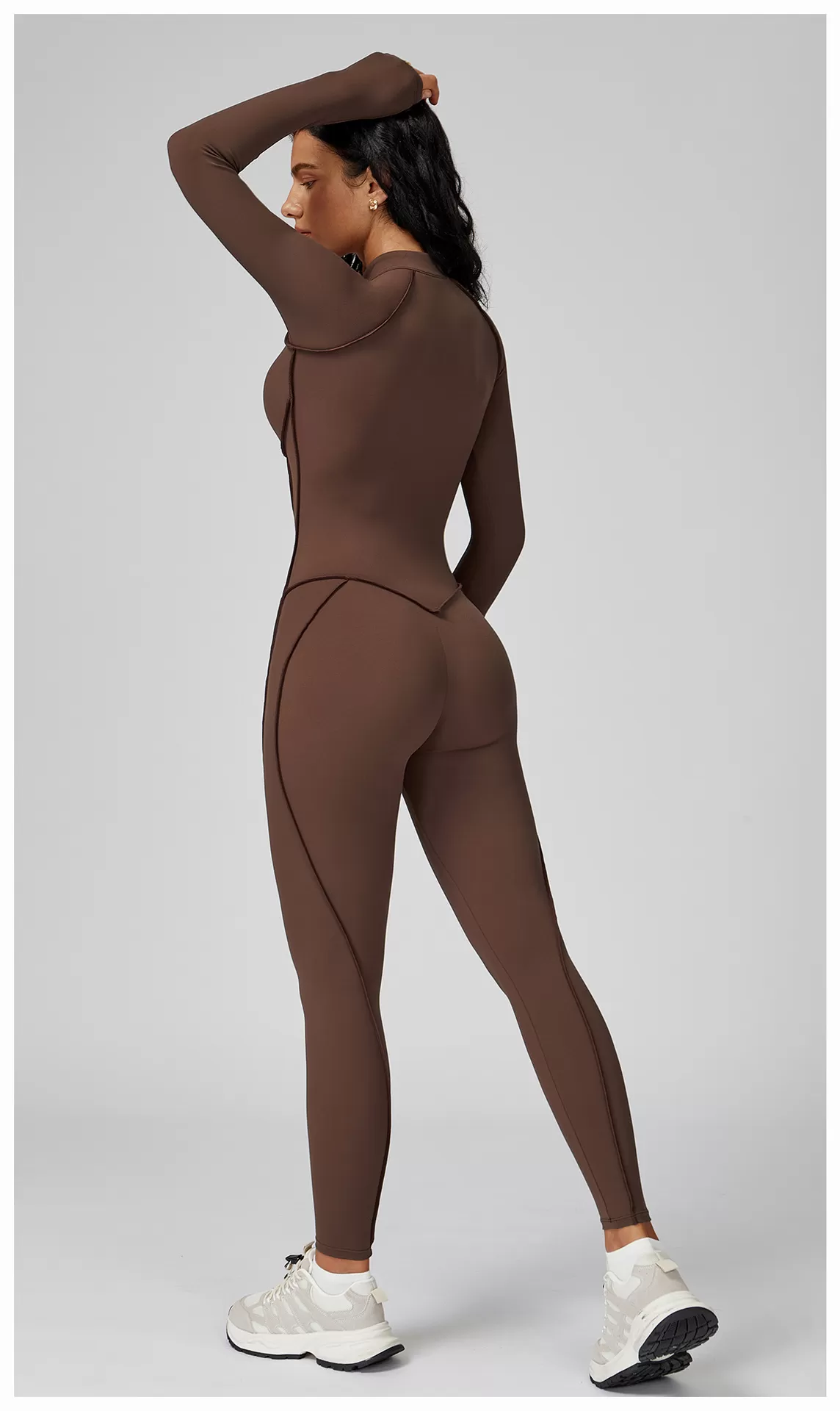 Mono deportivo de una pieza con cremallera y diseno de líneas 3D para gimnasio y yoga FGBELT9326