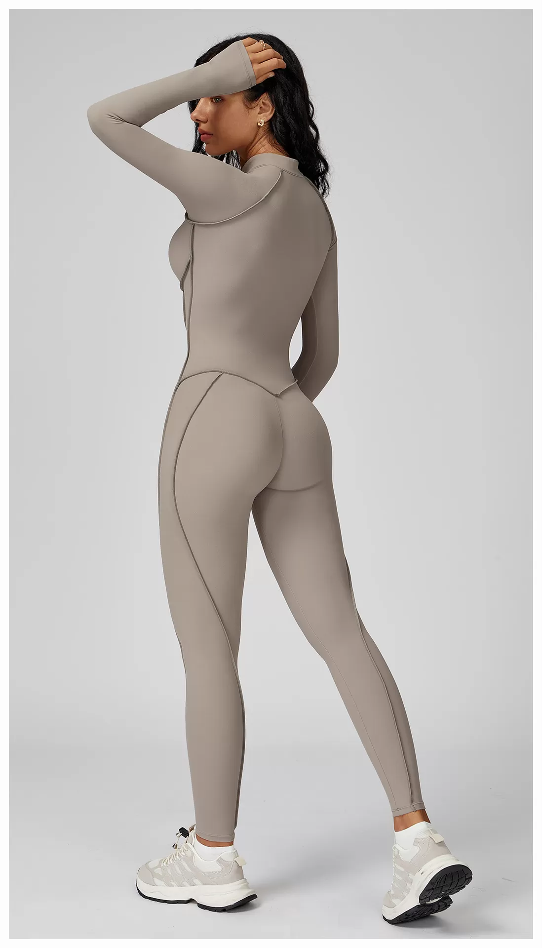 Mono deportivo de una pieza con cremallera y diseno de líneas 3D para gimnasio y yoga FGBELT9326