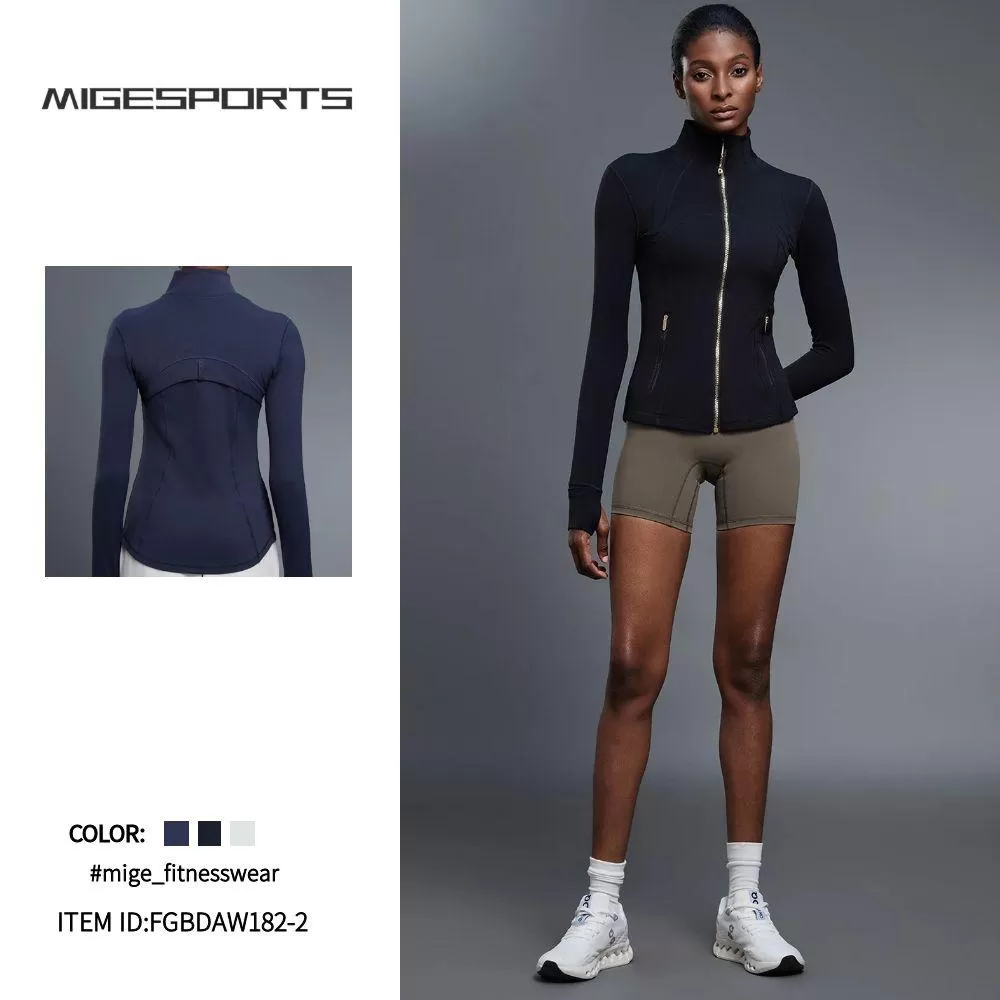 Chaqueta de mujer con cremallera y logotipo personalizado, abertura para el pulgar, suave y elastica, manga larga, FGBDAW182-2