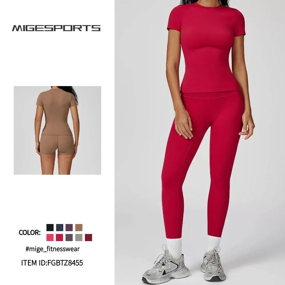 Conjunto deportivo de yoga para mujer, color liso, FGBTZ8455