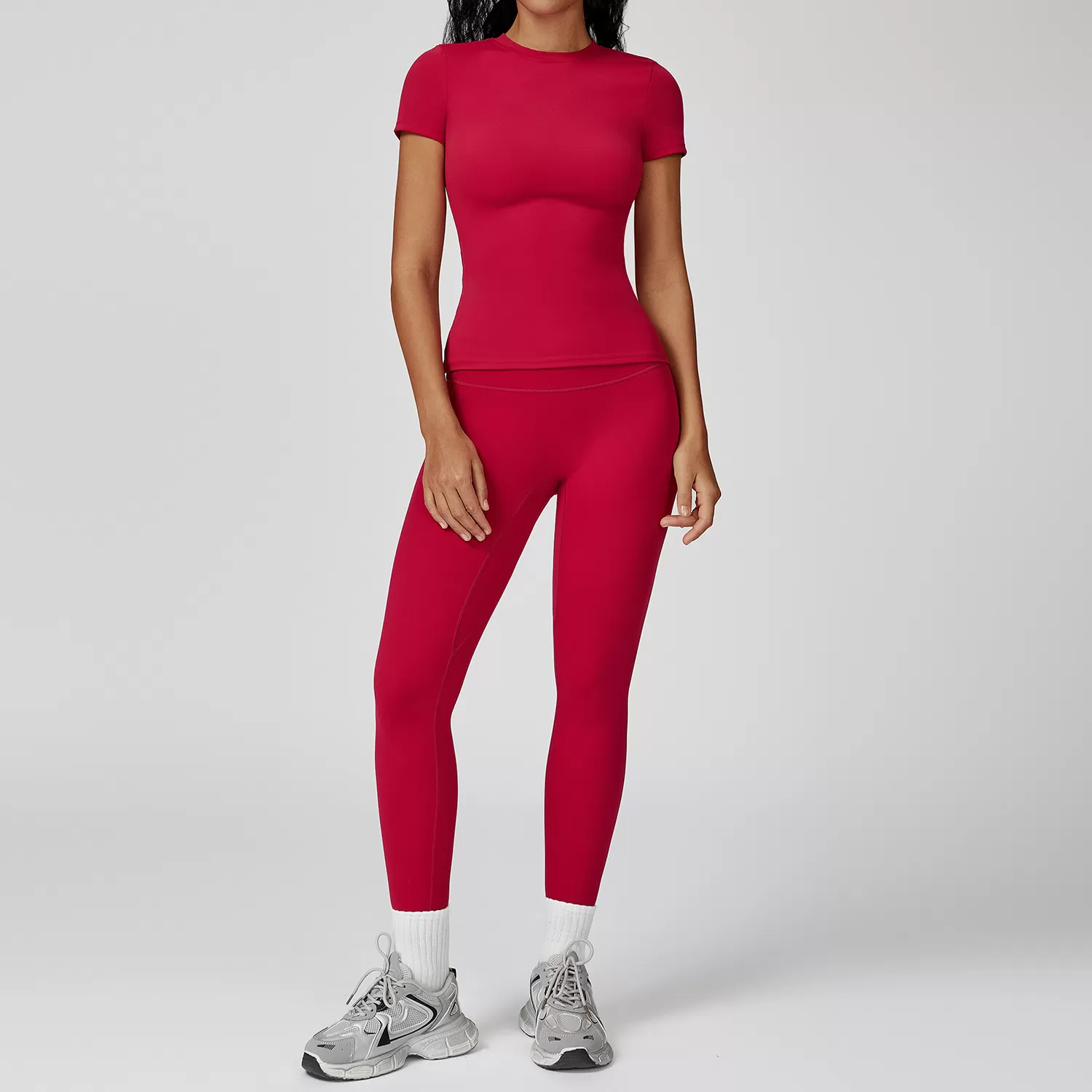 Conjunto deportivo de yoga para mujer, color liso, FGBTZ8455