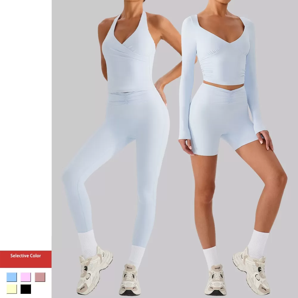 Conjunto deportivo de 4 piezas para gimnasio, con escote en V, FGBYW560+YW564+YW562