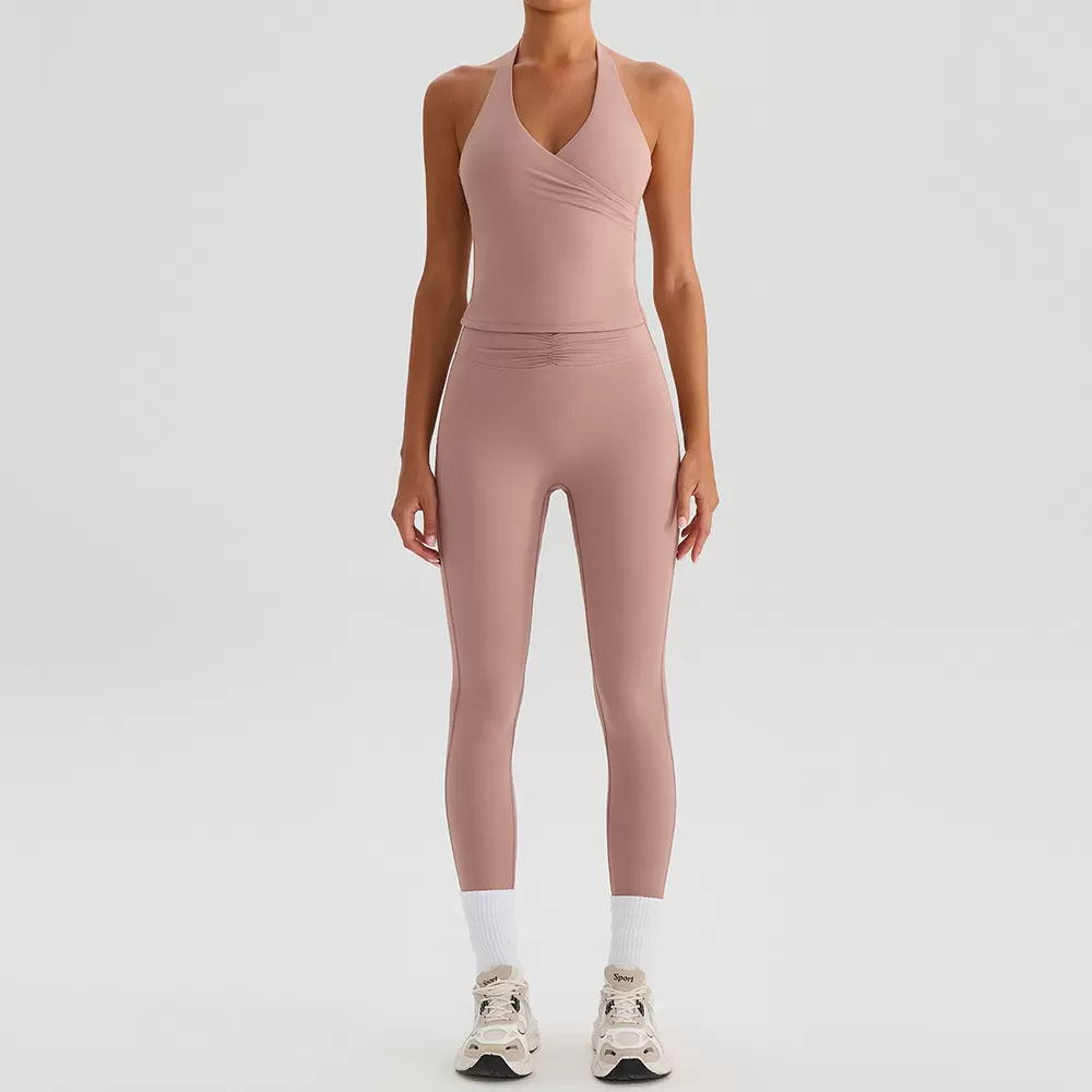 Conjunto deportivo de 4 piezas para gimnasio, con escote en V, FGBYW560+YW564+YW562