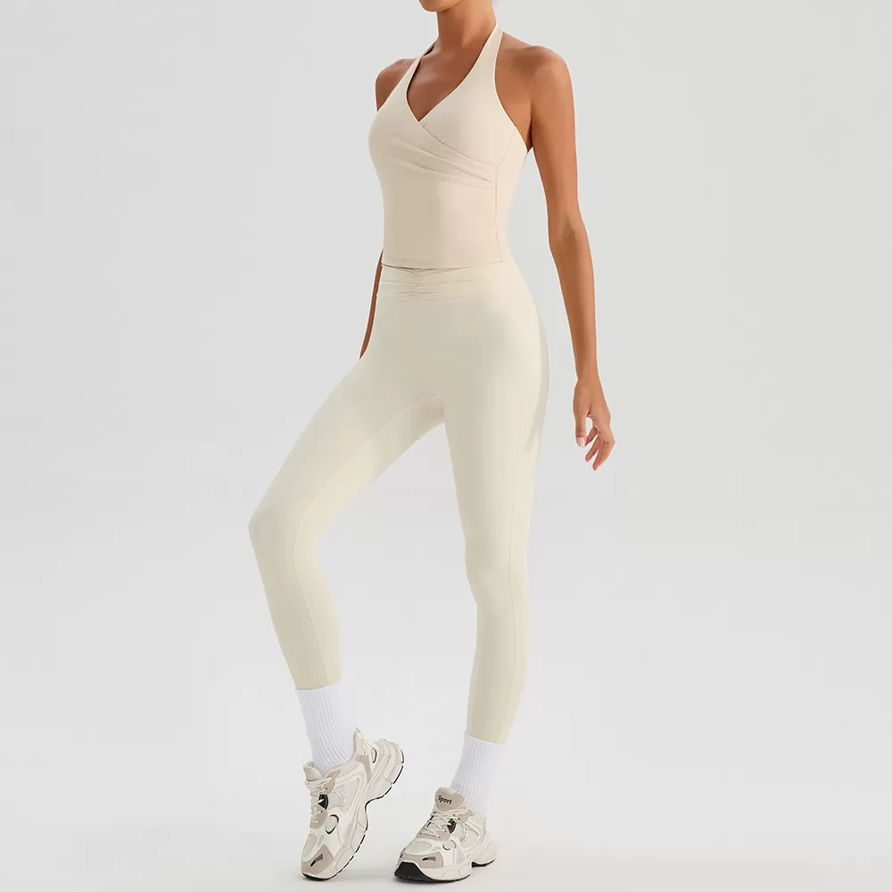 Conjunto deportivo de 4 piezas para gimnasio, con escote en V, FGBYW560+YW564+YW562