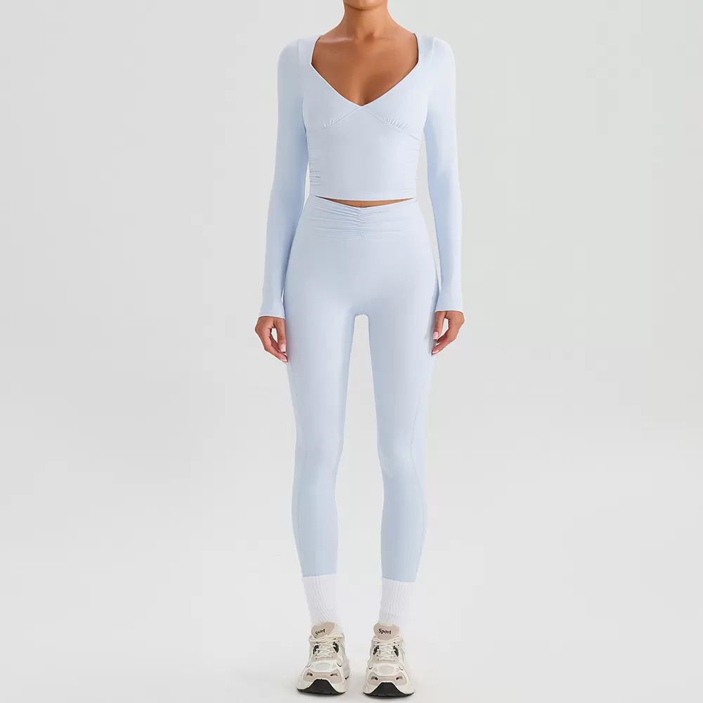Conjunto deportivo de 4 piezas para gimnasio, con escote en V, FGBYW560+YW564+YW562