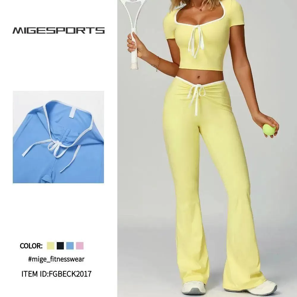 Pantalones de yoga acampanados de cintura alta con diseño de línea de glúteos y pierna ancha FGBECK2017