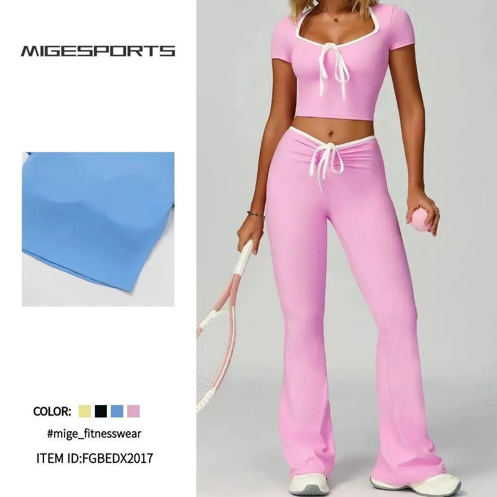 Ropa de tenis para mujer, camiseta de golf deportiva de colores brillantes, conjunto de yoga con cuello en V FGBEDX2017