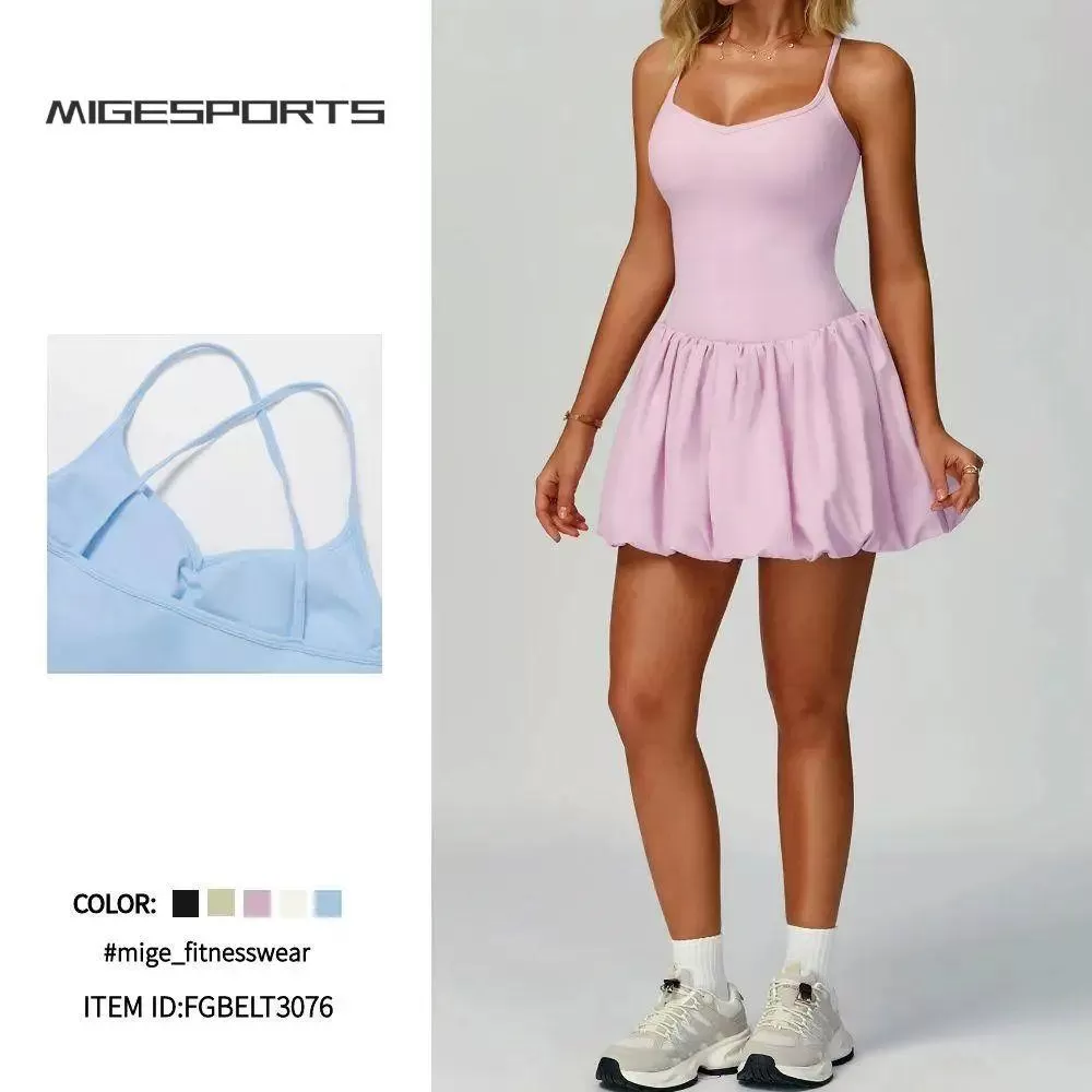 Vestido de tenis con tirantes y espalda cruzada, falda de tenis con pantalones cortos para mujer FGBELT3076