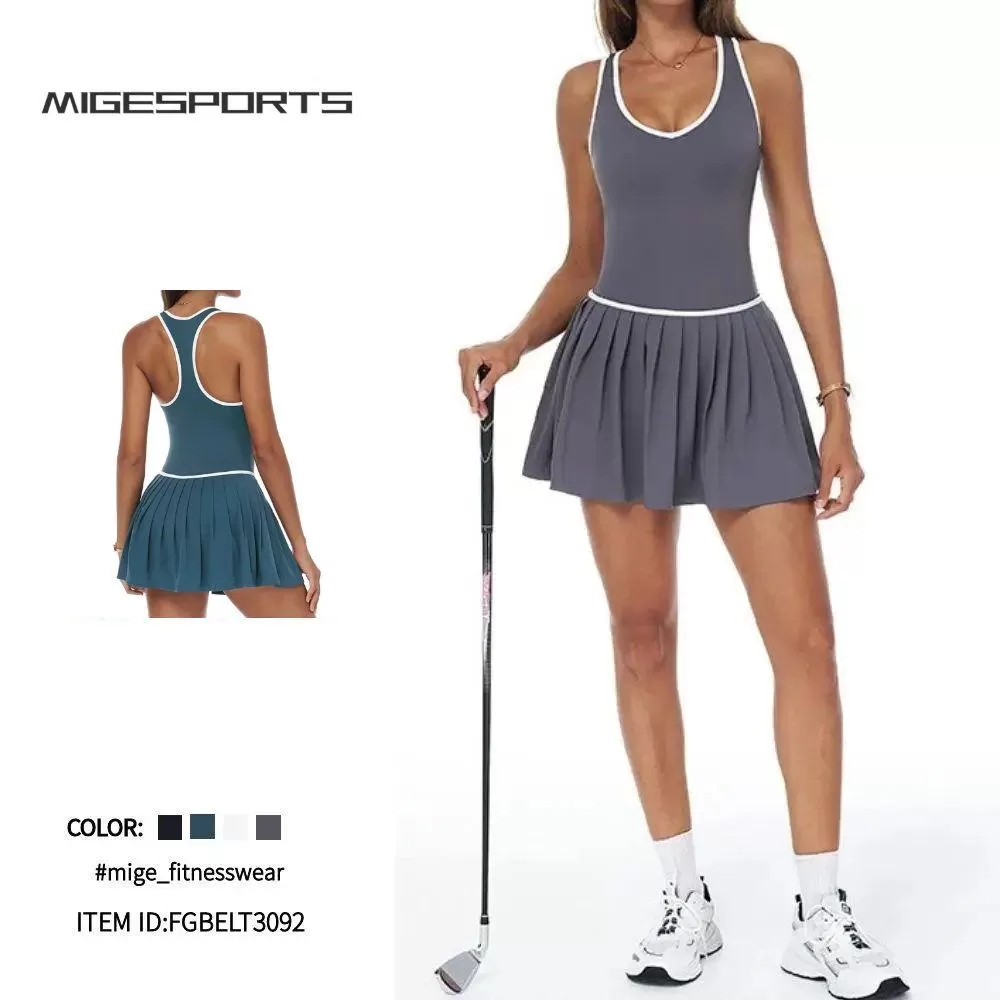 Vestido deportivo plisado para mujer, ideal para yoga, fitness y tenis, FGBELT3092