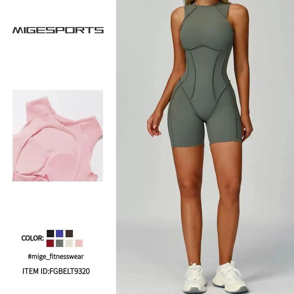Body deportivo de verano para mujer, con cuello redondo, para yoga, con espalda hueca, FGBELT9320