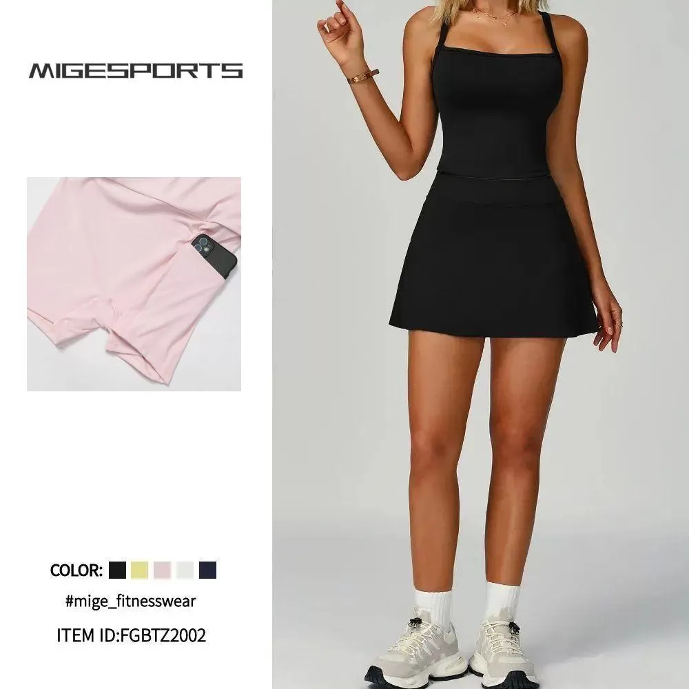 Ropa deportiva de golf, vestido de tenis, conjunto de dos piezas, falda de tenis para mujer FGBTZ2002