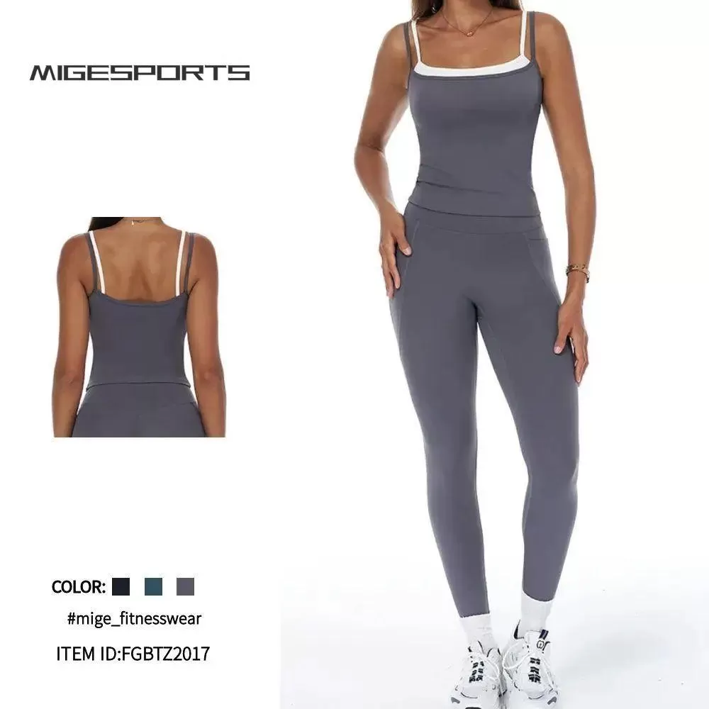 Ropa deportiva de yoga para mujer, conjunto de yoga, chaleco, leggings largos, FGBTZ3092