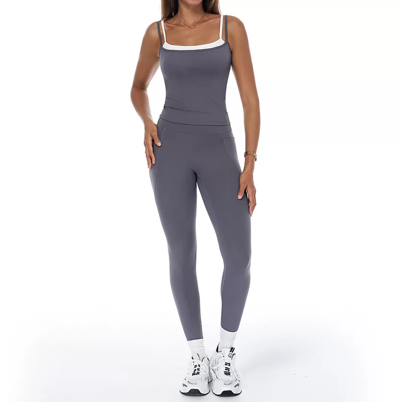 Ropa deportiva de yoga para mujer, conjunto de yoga, chaleco, leggings largos, FGBTZ3092