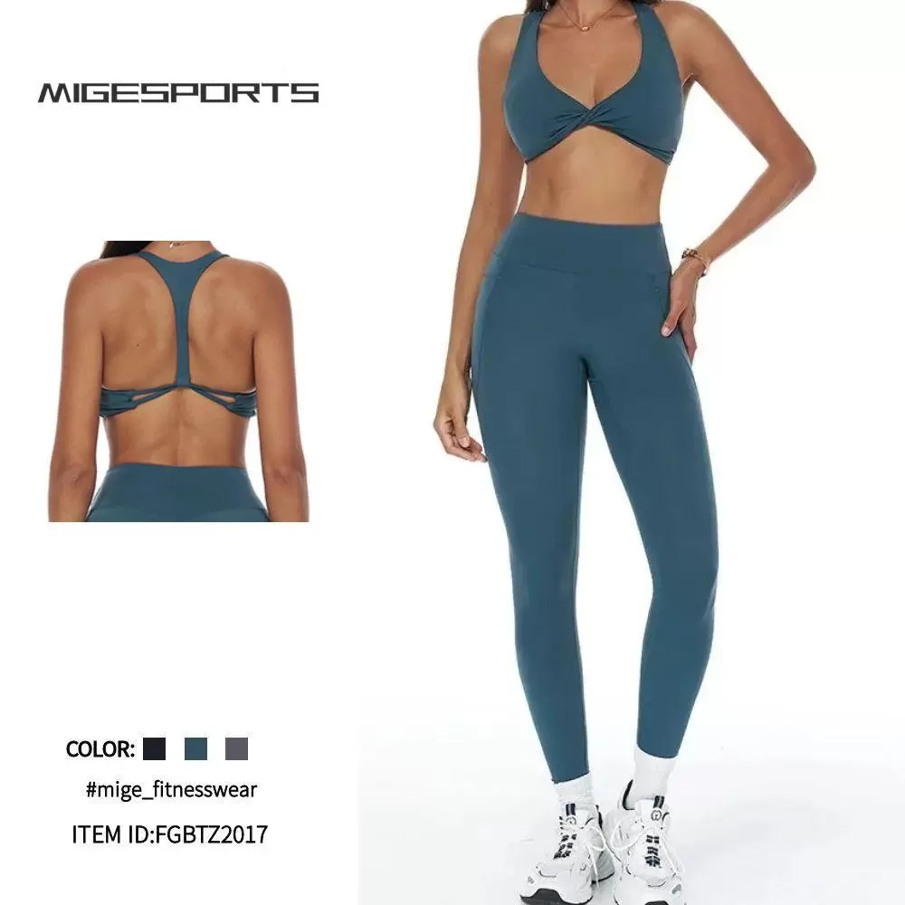 Conjunto de yoga y fitness para mujer, sujetador deportivo sin espalda, leggings largos, FGBTZ3092