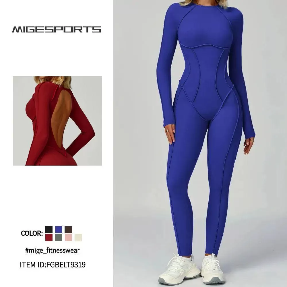 Body de una pieza de manga larga con espalda descubierta y corte tridimensional para mujer FGBELT9319