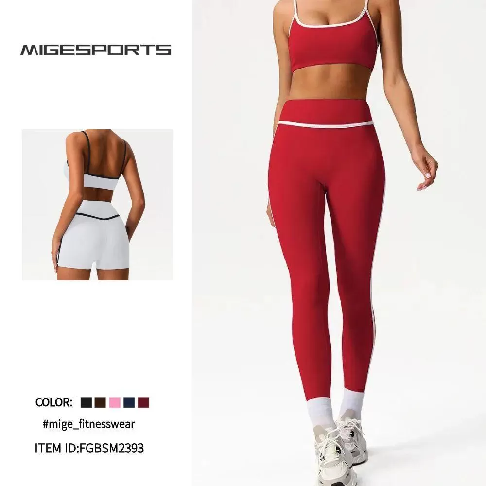 Conjunto de 2 leggings deportivos personalizados para mujer, diseno de línea de cadera, ropa deportiva para gimnasio, FGBSM2393