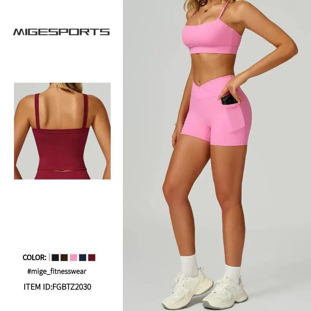 Conjunto de 5 piezas de ropa deportiva para mujer, sujetador deportivo, chaleco, pantalones cortos, leggings de yoga, FGBTZ2030