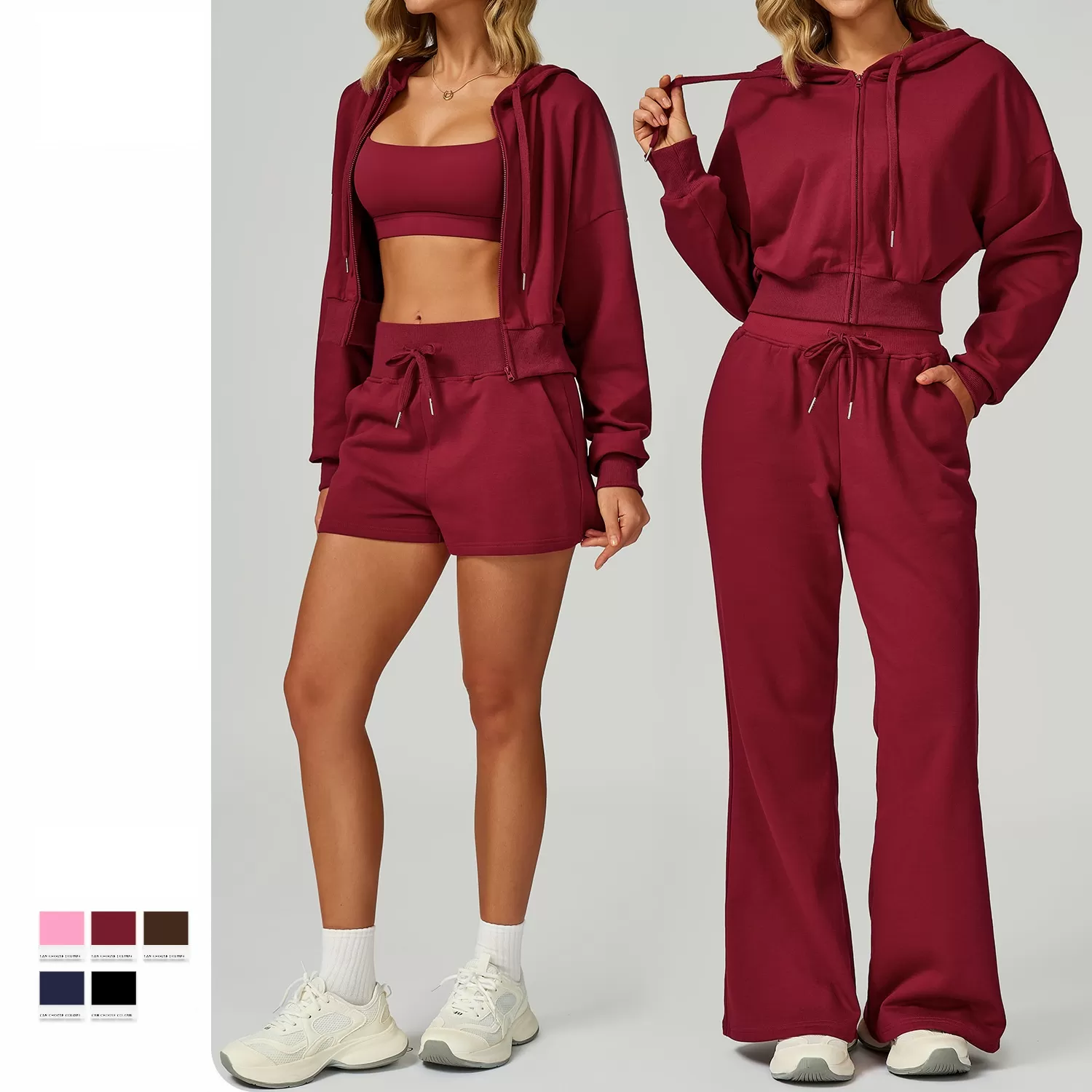 Conjunto deportivo de invierno de 3 piezas con chaqueta con capucha y pantalones deportivos para correr al aire libre y gimnasio FGBTZWY2030