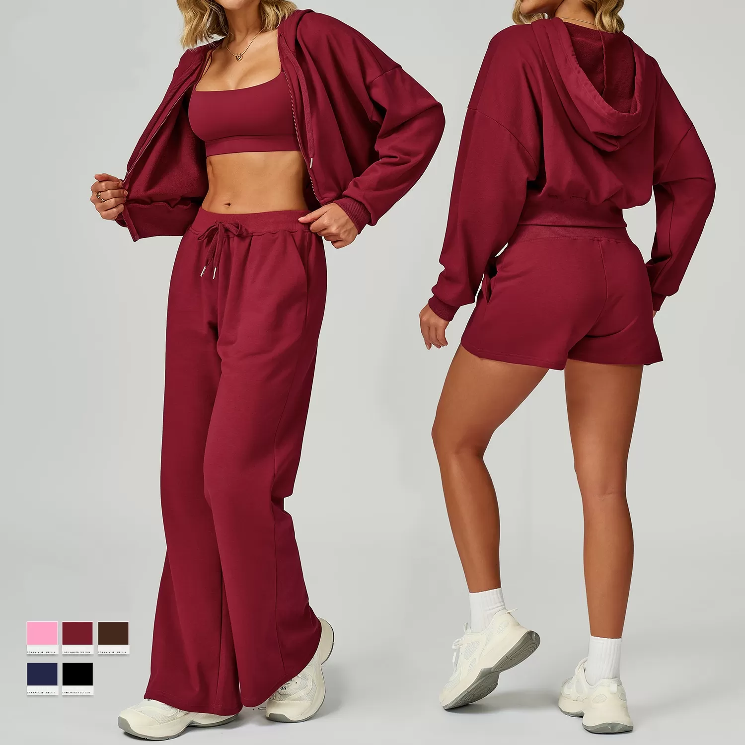 Conjunto deportivo de invierno de 3 piezas con chaqueta con capucha y pantalones deportivos para correr al aire libre y gimnasio FGBTZWY2030