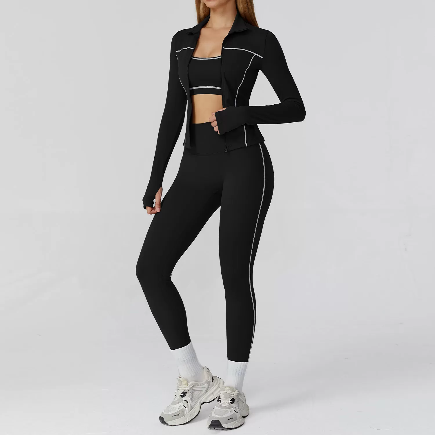Sujetador negro + chaqueta + leggings