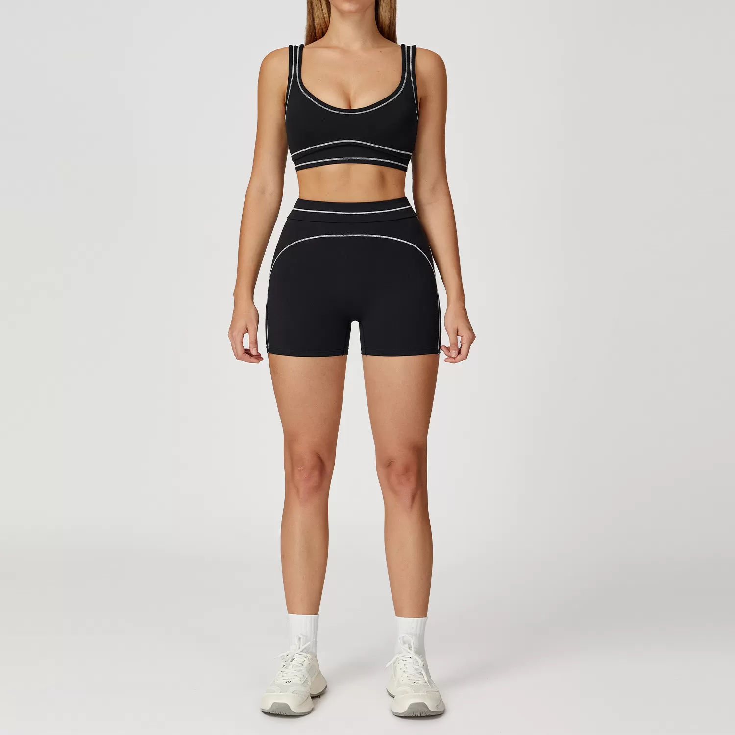 Pantalones cortos de cintura alta que levantan glúteos, conjunto de yoga para gimnasio, conjuntos de sujetador deportivo elástico, conjuntos de entrenamiento para mujeres FGBTZ7028