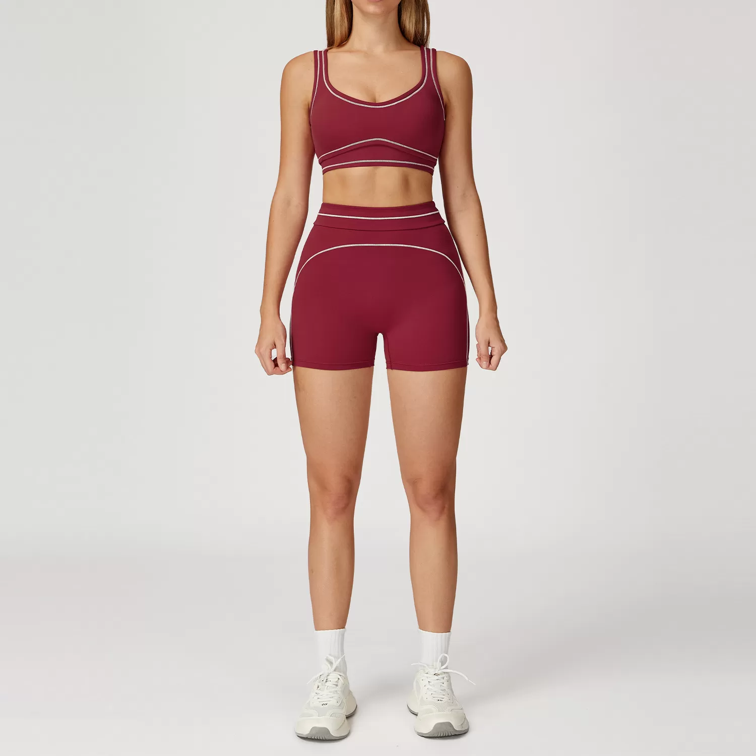 Pantalones cortos de cintura alta que levantan glúteos, conjunto de yoga para gimnasio, conjuntos de sujetador deportivo elástico, conjuntos de entrenamiento para mujeres FGBTZ7028