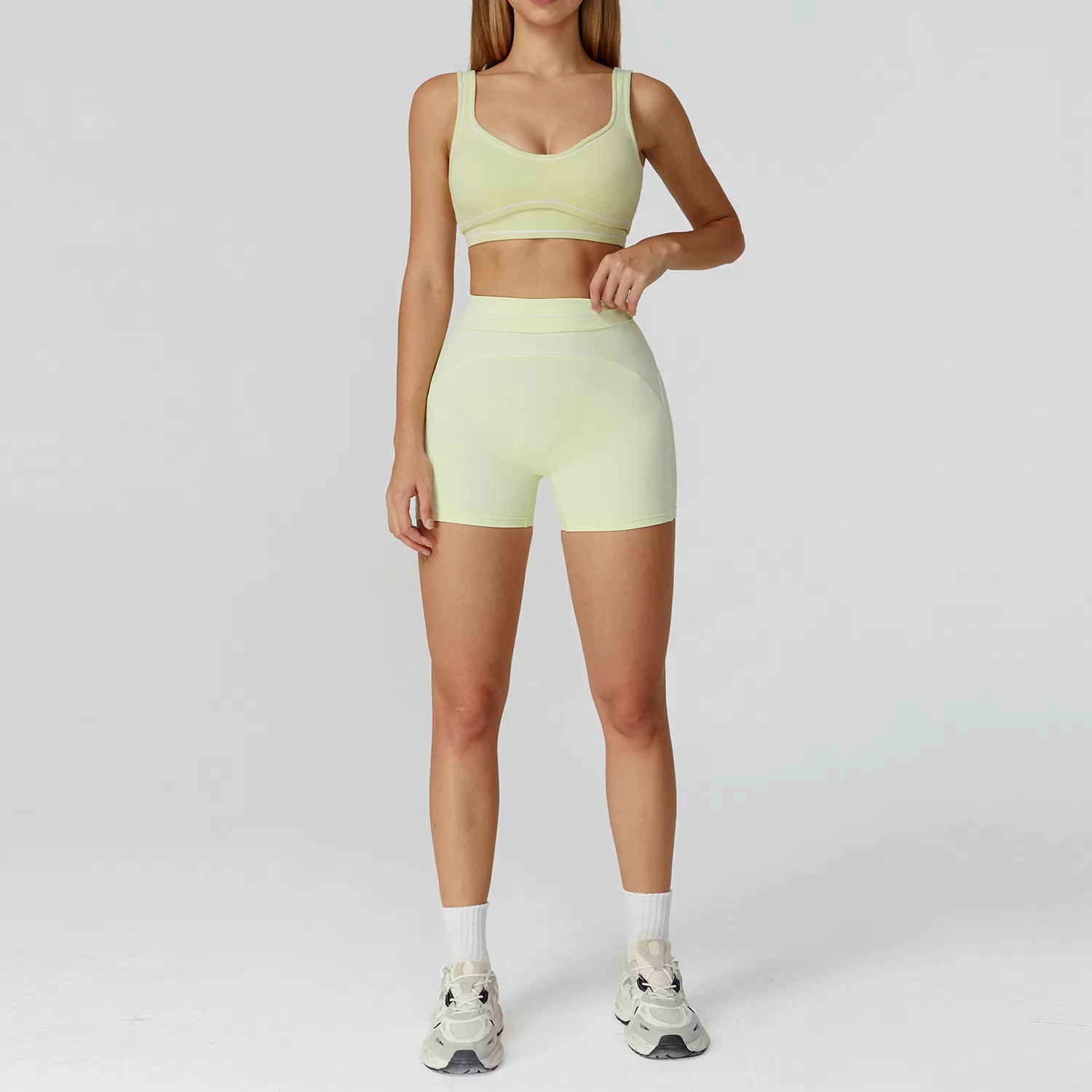 Pantalones cortos de cintura alta que levantan glúteos, conjunto de yoga para gimnasio, conjuntos de sujetador deportivo elástico, conjuntos de entrenamiento para mujeres FGBTZ7028