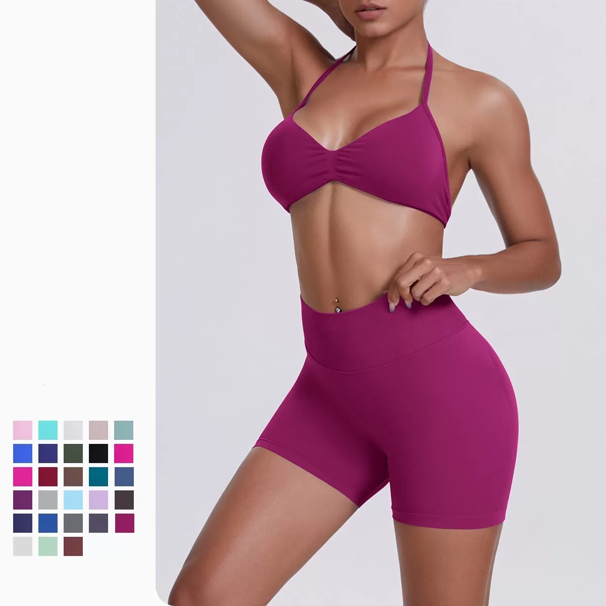 Conjunto deportivo de 2 piezas para gimnasio, running, yoga, sujetador deportivo, camiseta sin mangas, pantalones cortos de cintura alta, conjuntos de entrenamiento para mujer FGB6702+6688