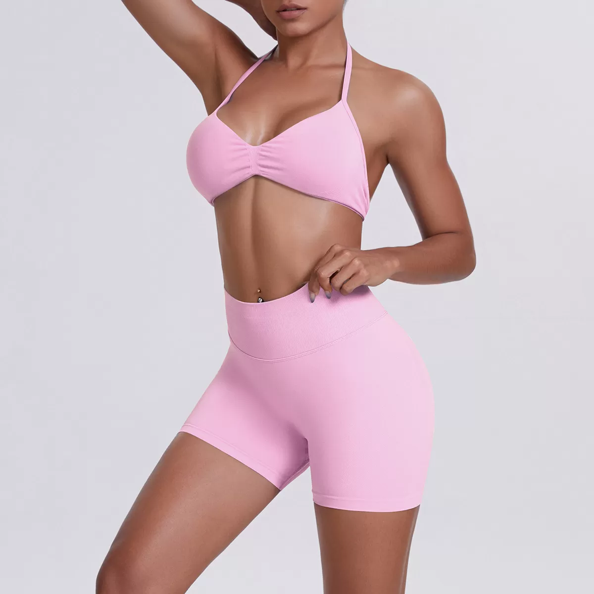 Conjunto deportivo de 2 piezas para gimnasio, running, yoga, sujetador deportivo, camiseta sin mangas, pantalones cortos de cintura alta, conjuntos de entrenamiento para mujer FGB6702+6688