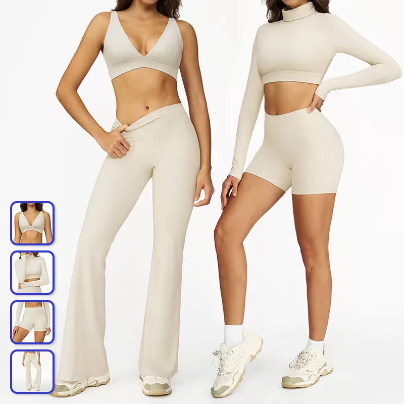 Conjunto de yoga de 4 piezas, ropa deportiva, sujetador deportivo elástico, leggings para levantar glúteos, conjunto de entrenamiento para mujer FGBTZ4507