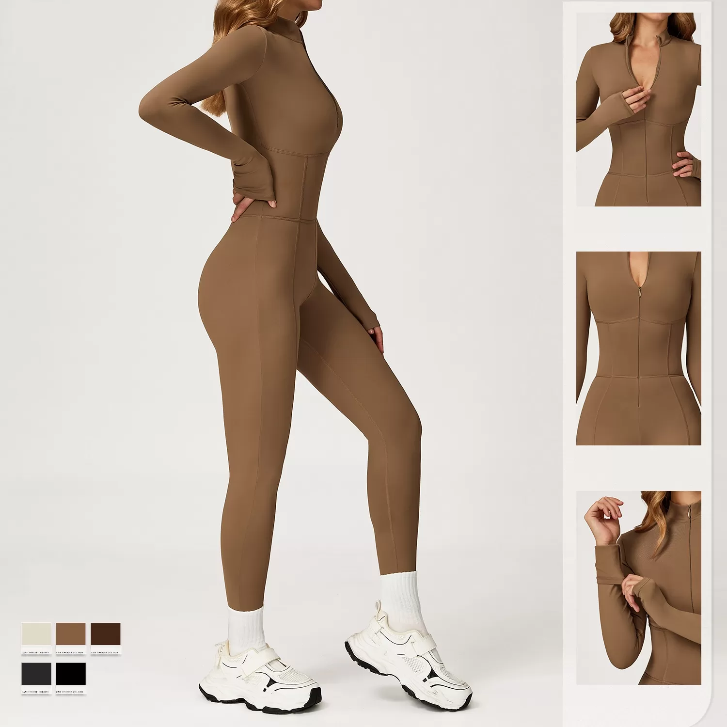 Monos deportivos de una pieza con cremallera para gimnasio, yoga, entrenamiento y fitness para mujer FGBDLT5050