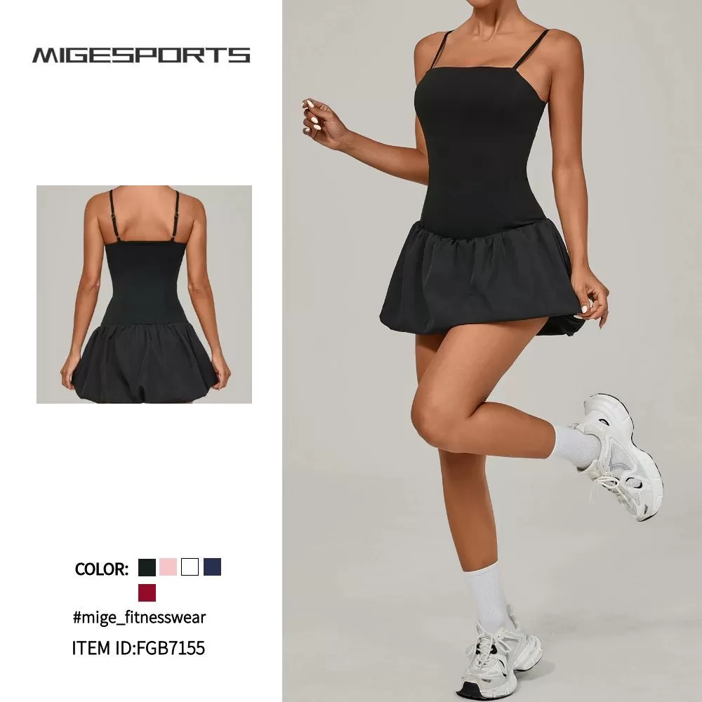 Ropa de yoga, vestidos de mujer con capullos de flores, ropa deportiva, vestido de tenis con pantalones cortos anti-escalonamiento FGB7155