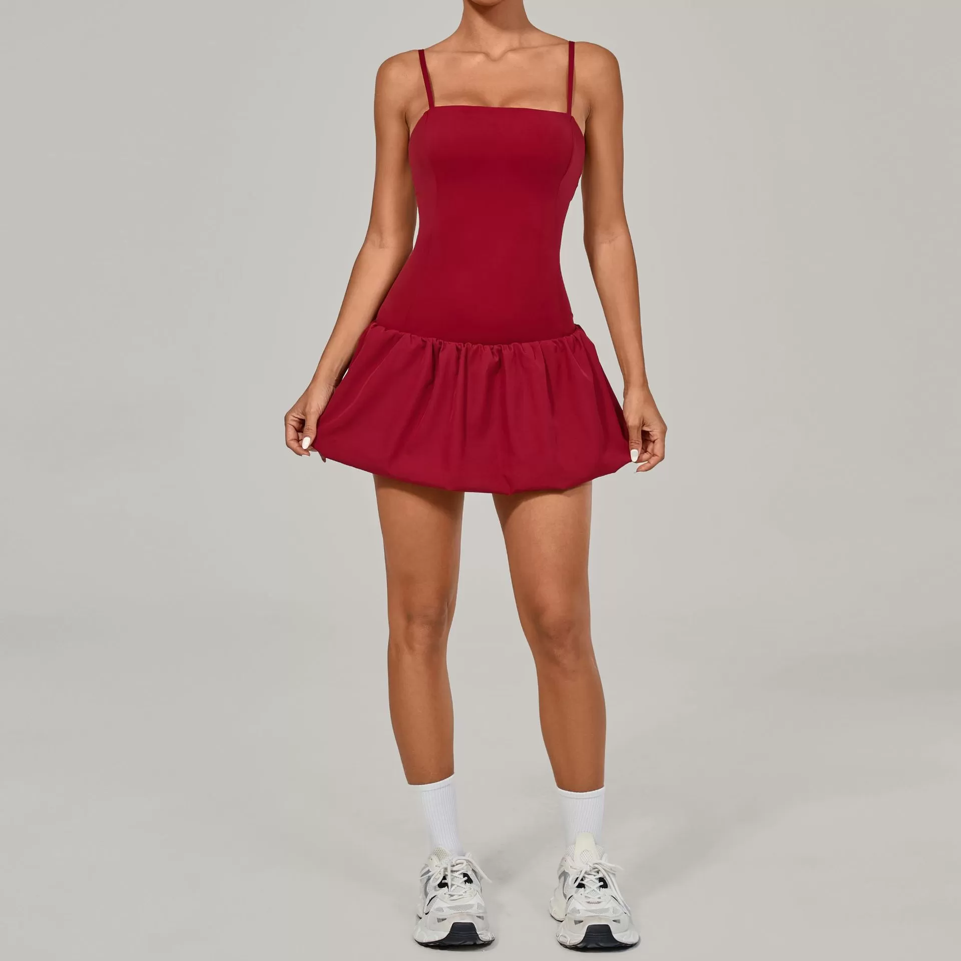 Ropa de yoga, vestidos de mujer con capullos de flores, ropa deportiva, vestido de tenis con pantalones cortos anti-escalonamiento FGB7155