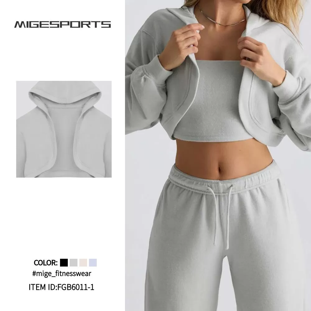 Sudadera corta con capucha para mujer, chaqueta deportiva de manga larga, FGB6011-1