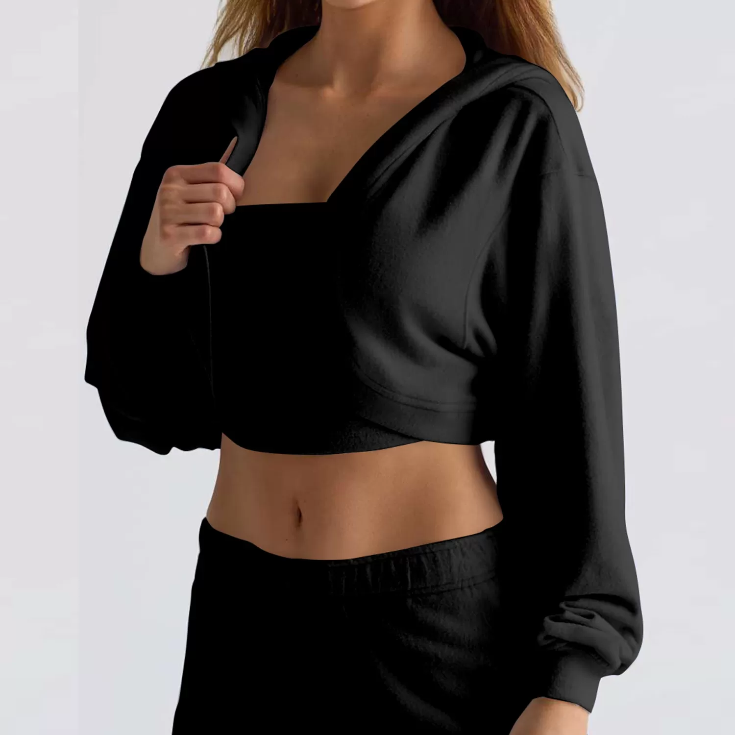 Sudadera corta con capucha para mujer, chaqueta deportiva de manga larga, FGB6011-1