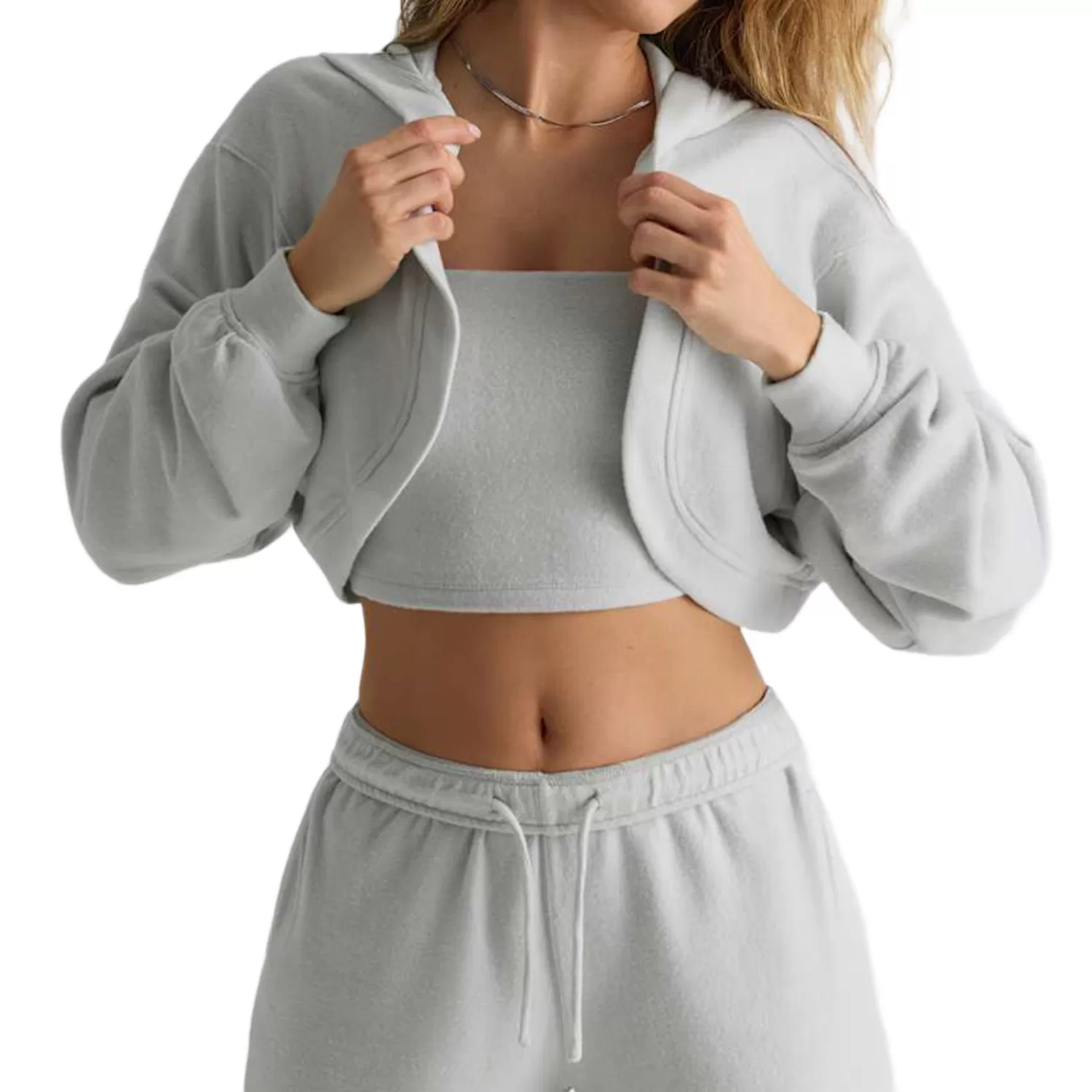 Sudadera corta con capucha para mujer, chaqueta deportiva de manga larga, FGB6011-1