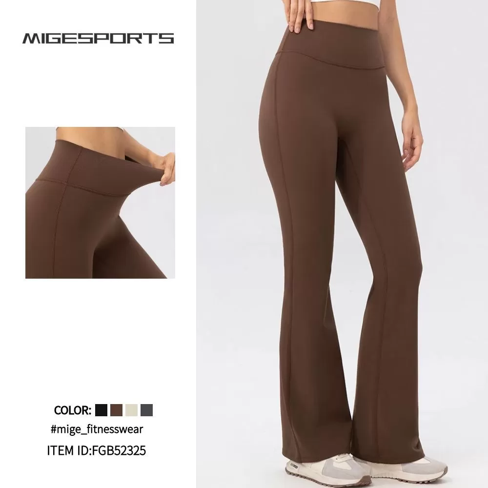 Pantalones deportivos de yoga para mujer, de polar cálido, suaves y acampanados, con cintura alta y ancha, FGB52325