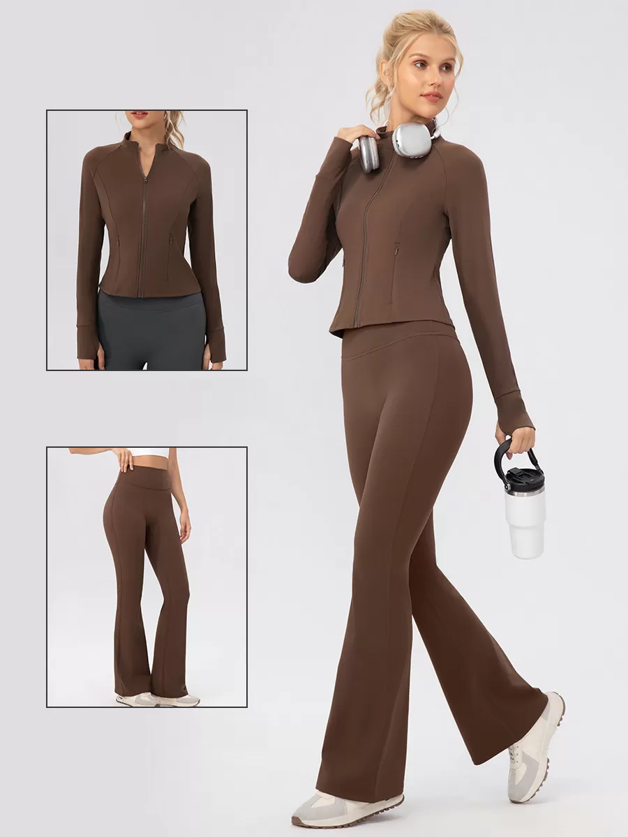 Pantalones deportivos de yoga para mujer, de polar cálido, suaves y acampanados, con cintura alta y ancha, FGB52325