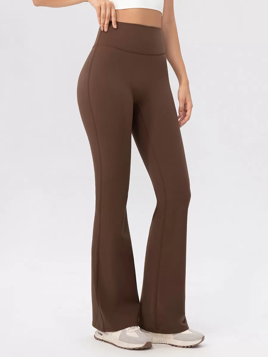 Pantalones deportivos de yoga para mujer, de polar cálido, suaves y acampanados, con cintura alta y ancha, FGB52325