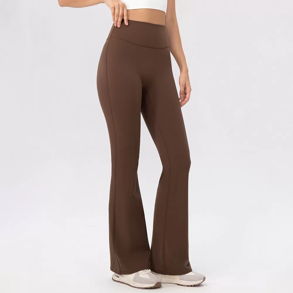 Pantalones deportivos de yoga para mujer, de polar cálido, suaves y acampanados, con cintura alta y ancha, FGB52325