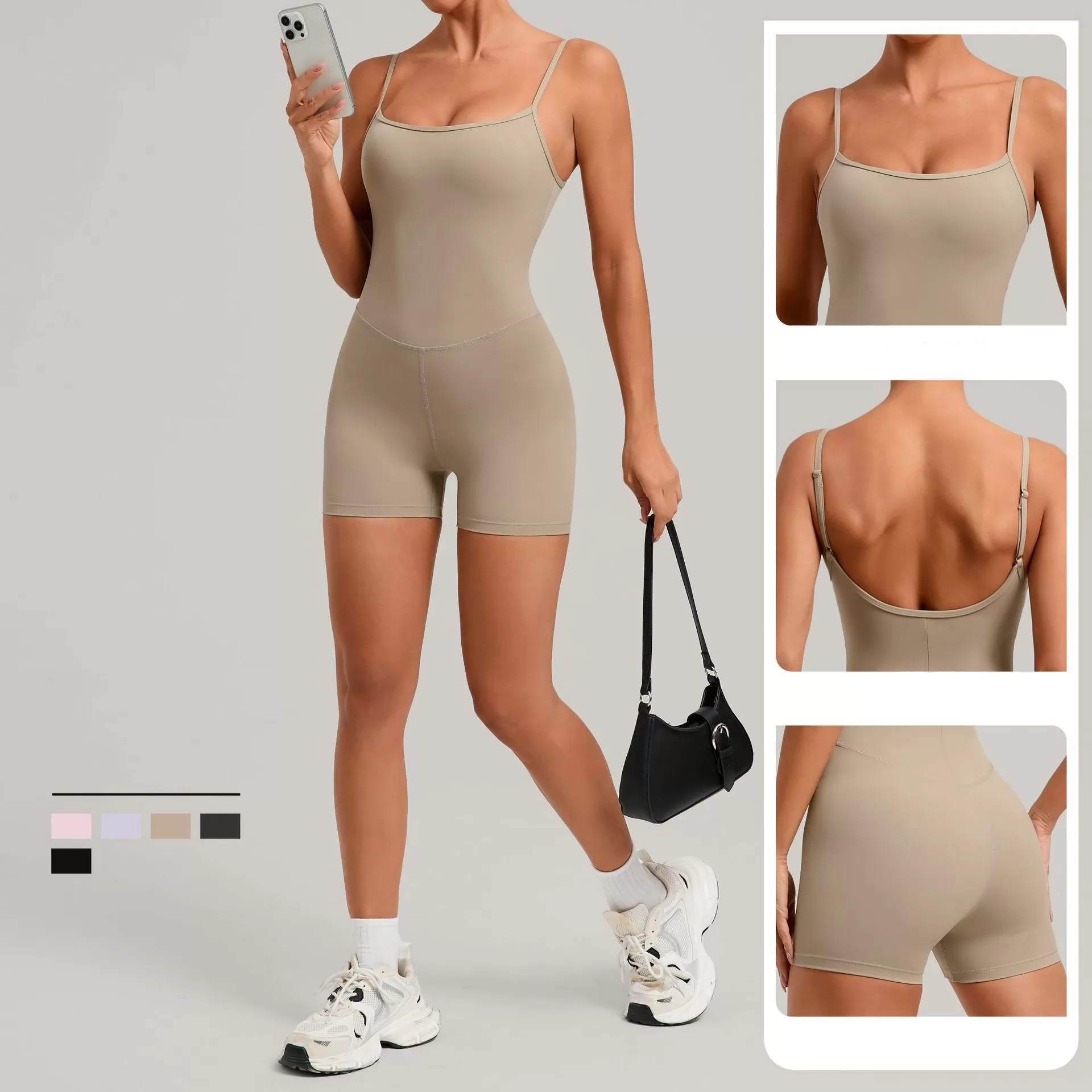 Pantalones cortos deportivos sin espalda para mujer, ropa deportiva para gimnasio, mono deportivo de una pieza FGB69321