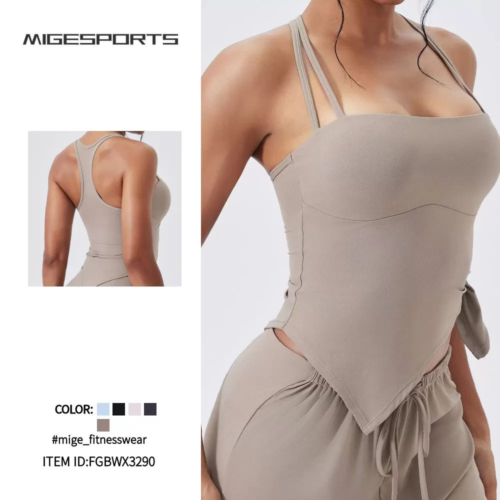 Top deportivo para gimnasio, running, fitness, yoga, sujetador deportivo elástico, tirantes finos, sin mangas, ajustado, FGBWX3290