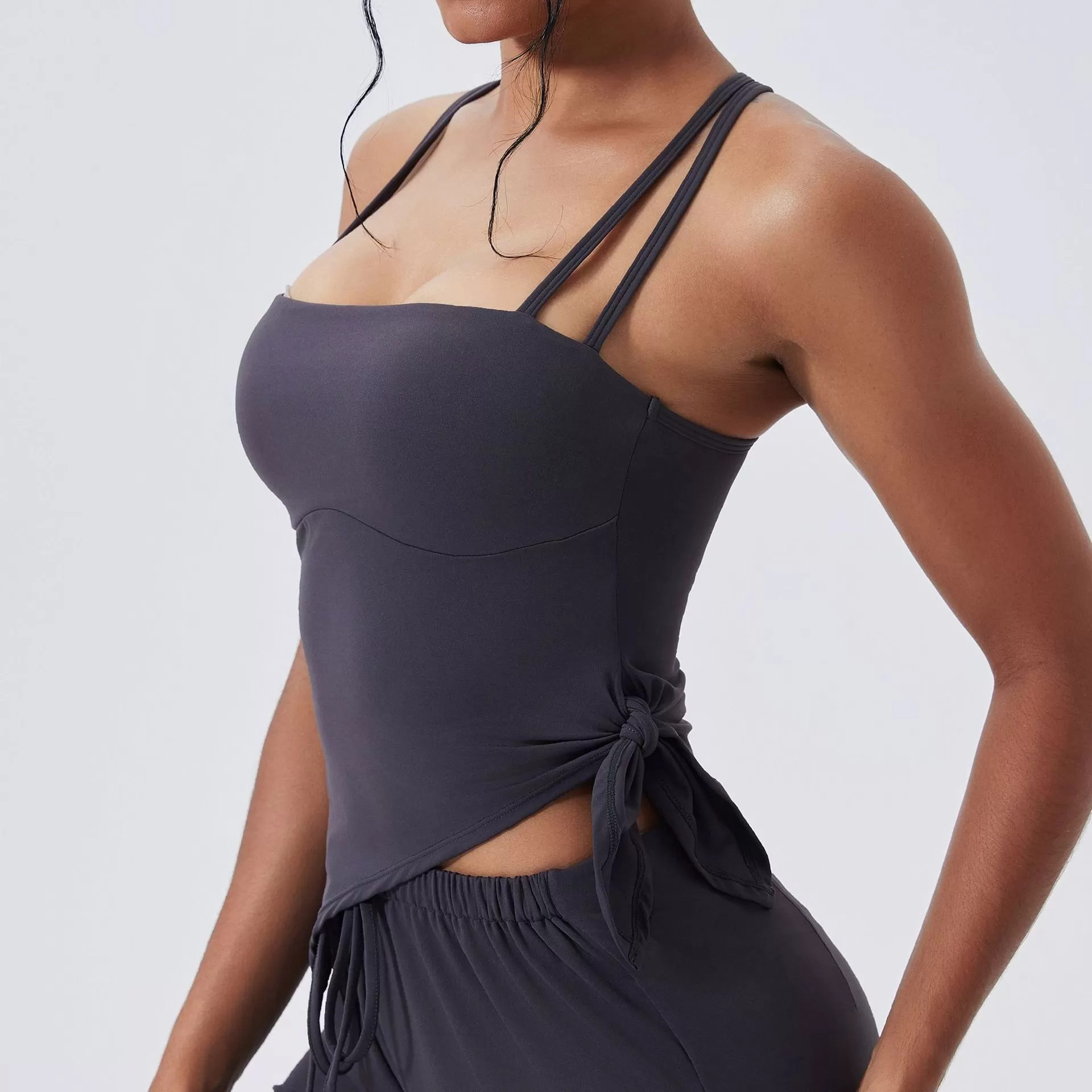 Top deportivo para gimnasio, running, fitness, yoga, sujetador deportivo elástico, tirantes finos, sin mangas, ajustado, FGBWX3290