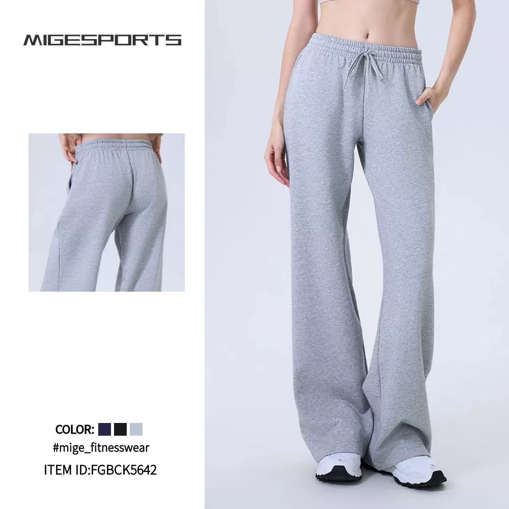 Pantalones de yoga para mujer, informales, rectos, con cintura elástica, holgados, FGBCK5642