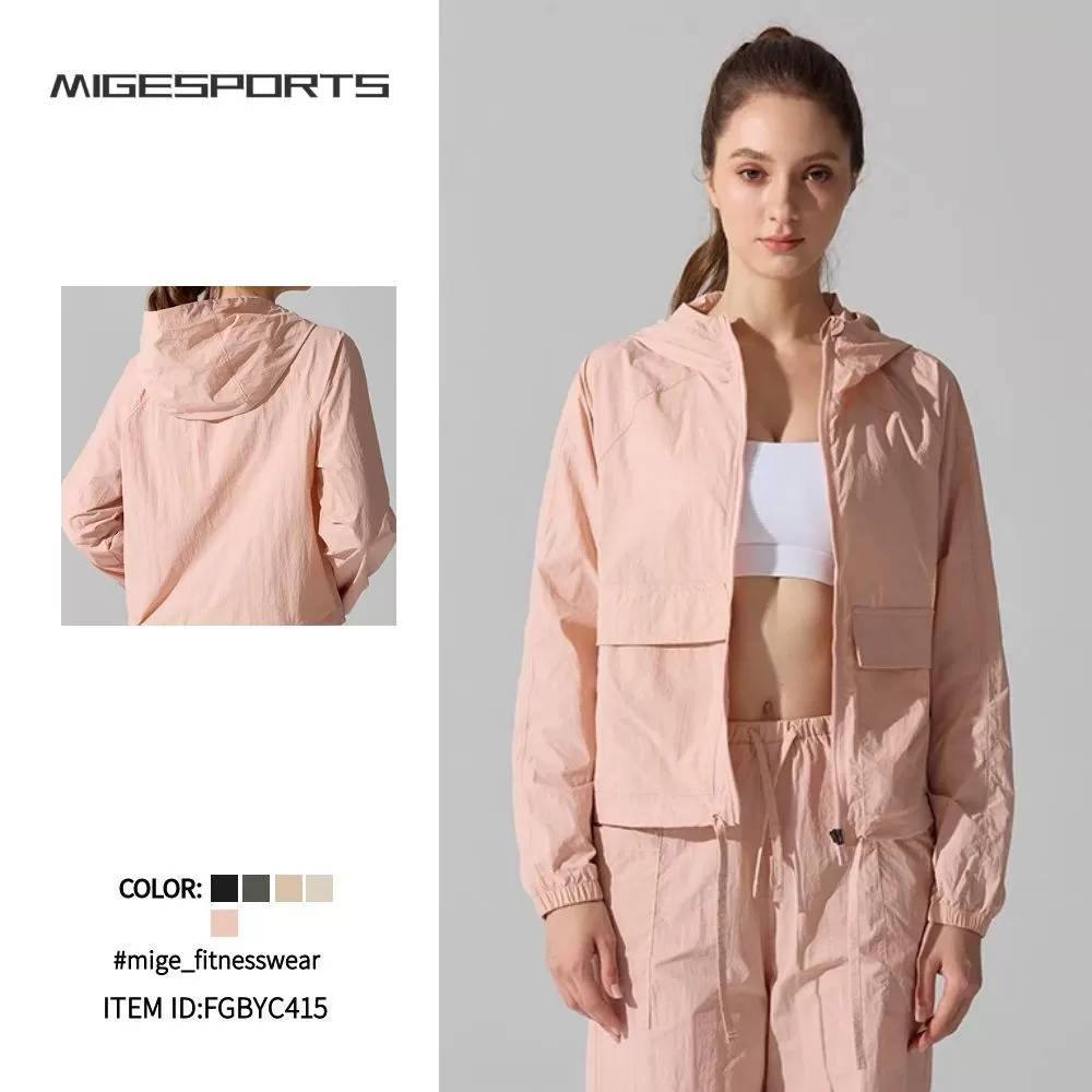 Chaqueta deportiva informal holgada con cremallera para mujer, para correr, de manga larga, para exteriores, para entrenamiento de yoga, FGBYC415