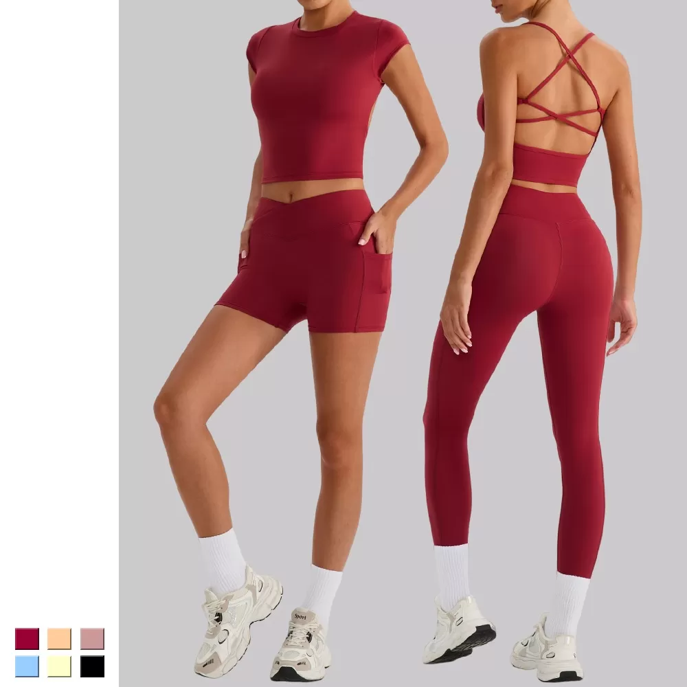 Conjunto deportivo de dos piezas para mujer, de manga corta, para yoga y fitness, para correr, FGBYW568+KW439