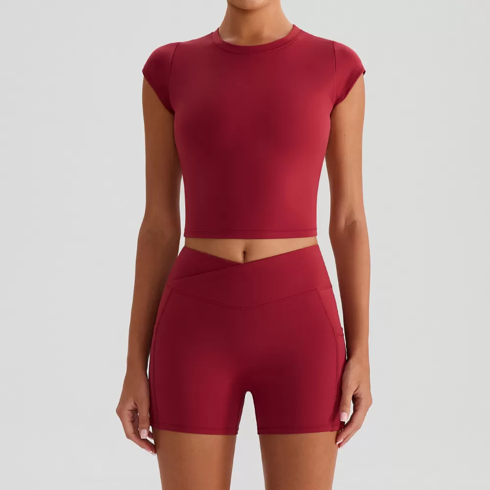 Conjunto deportivo de dos piezas para mujer, de manga corta, para yoga y fitness, para correr, FGBYW568+KW439