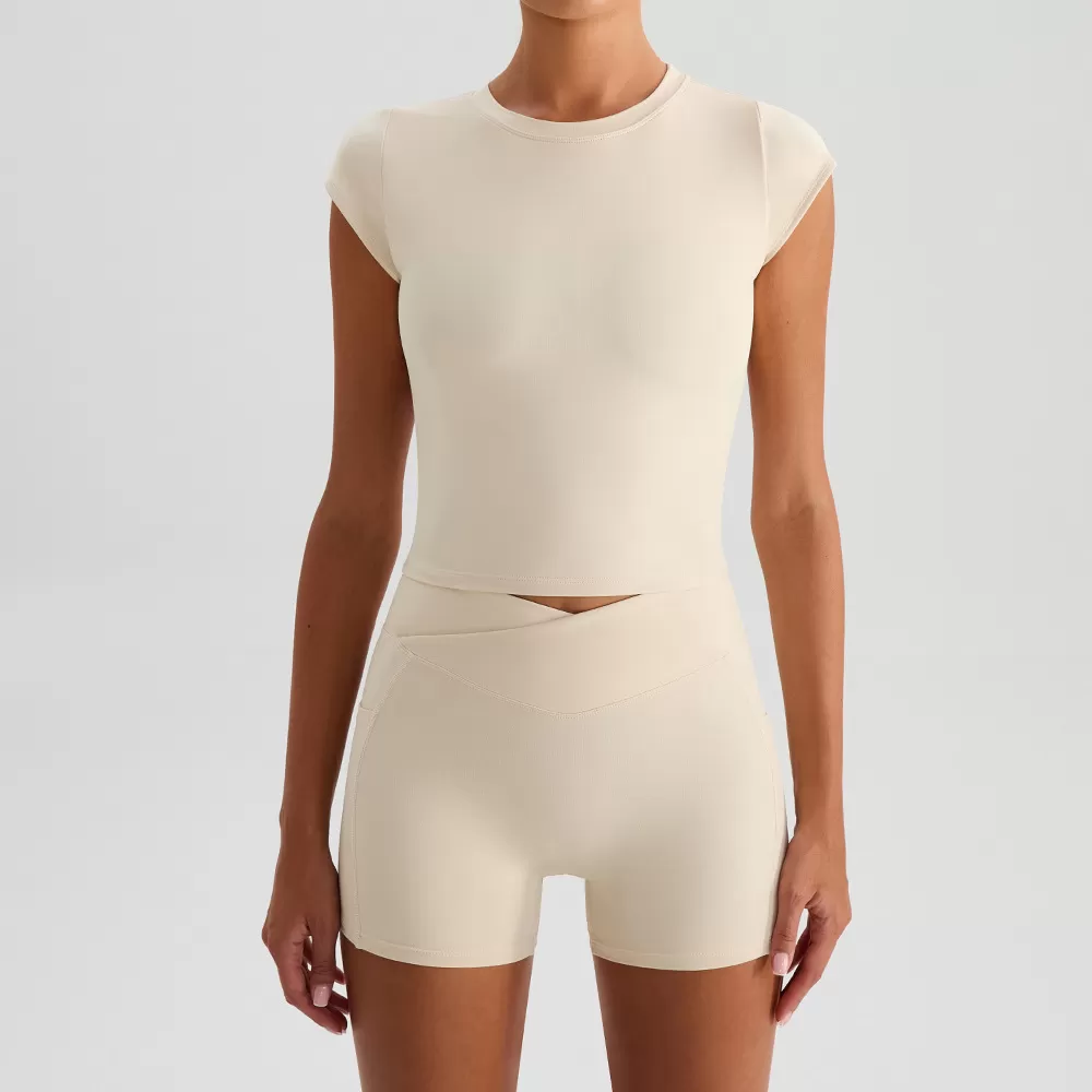 Conjunto deportivo de dos piezas para mujer, de manga corta, para yoga y fitness, para correr, FGBYW568+KW439