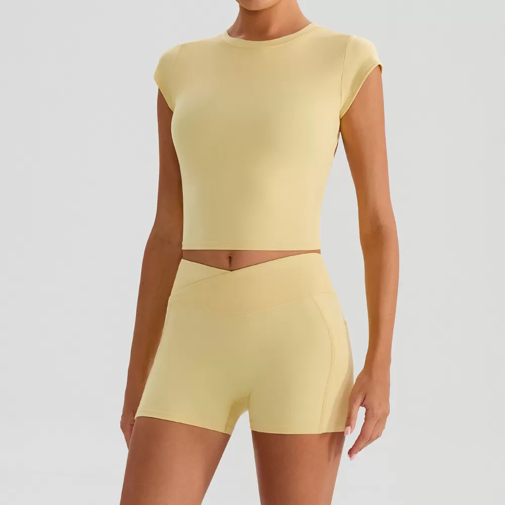 Conjunto deportivo de dos piezas para mujer, de manga corta, para yoga y fitness, para correr, FGBYW568+KW439